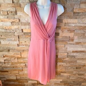 Banana Republic Pink Coral Crinkle chiffon Draped Knot V-Neck Sheath Dress SZ 2